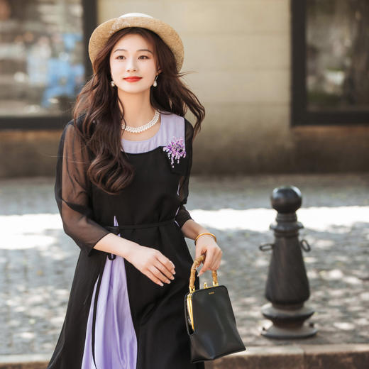 【林栖设计小店】【林栖推荐】2025年春夏新品绣花连衣裙开衩拼真丝飞片花仙子长裙女N1952163 商品图4