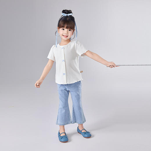 笛莎Deesha 童装女童裤子2025夏新款女童气质蝴蝶简约蓝色牛仔裤 商品图2