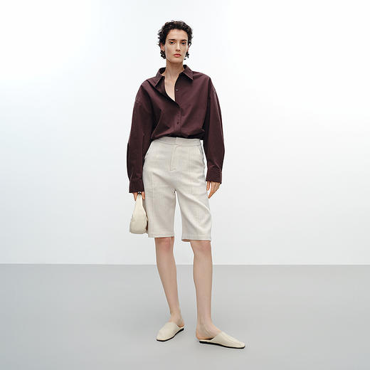 舒库2025春季新款女装五分裤莱赛尔亚麻人字纹高级感直筒休闲裤 商品图1