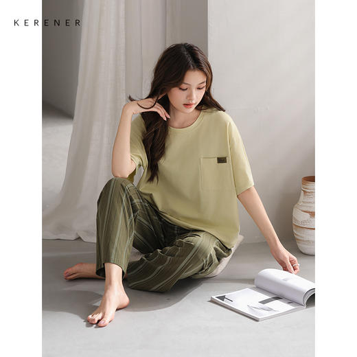 可人儿小众设计师新款奥力绵女士睡衣春夏短袖可外出家居服套装 商品图2