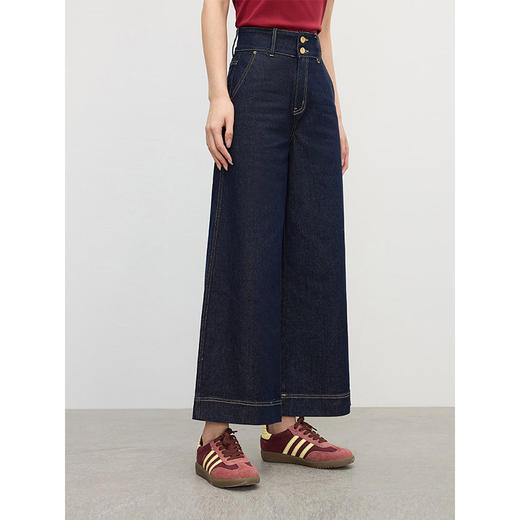 【专属特价】熙世界丹宁蓝阔腿牛仔裤女春秋2025新款宽松高腰显瘦九分直筒裤子 商品图4