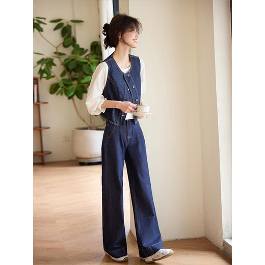 【专属特价】熙世界复古原色牛仔裤阔腿裤女春秋2025新款休闲宽松显瘦直筒裤子 商品图3