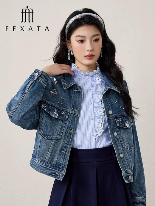 3楼FEXATA服饰(新百购) 轻奢珠饰牛仔短外套 商品图1