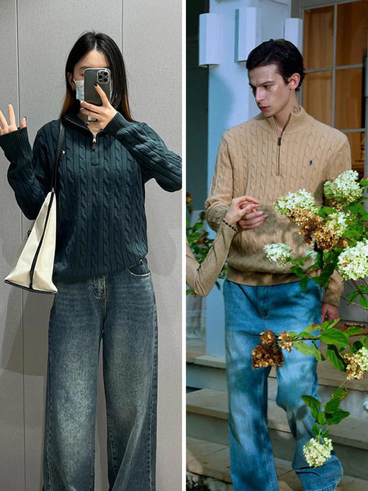 单品包邮现货 THS-无 RL马球 男士 源厂尖尾PRL Cable Knit羊毛羊绒绞花半拉链针织 2色 AM1139 商品图0