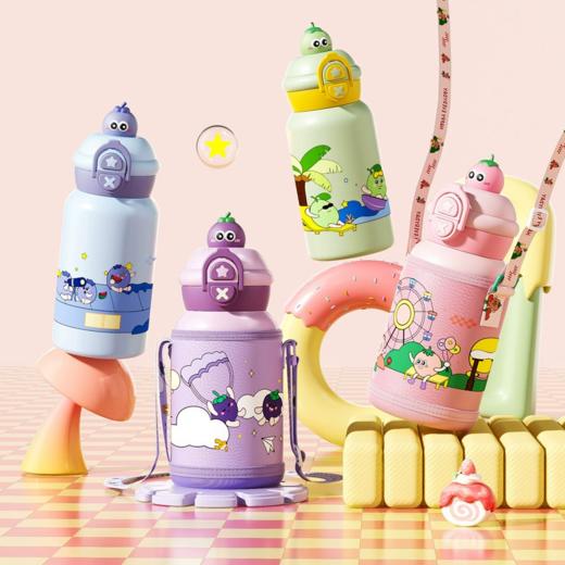 【29.9🉐500ml大容量316L保温杯！】便携高颜值儿童水杯可爱双饮萌趣吸管杯防摔316不锈钢保温杯 商品图0