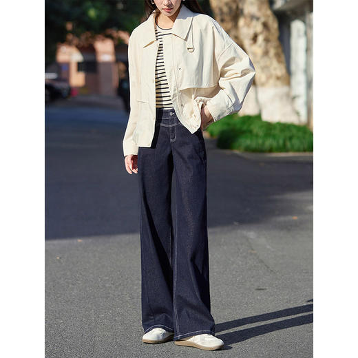 【专属特价】熙世界不易褪色直筒牛仔裤女宽松2025春秋高腰显瘦窄版阔腿长裤子 商品图3