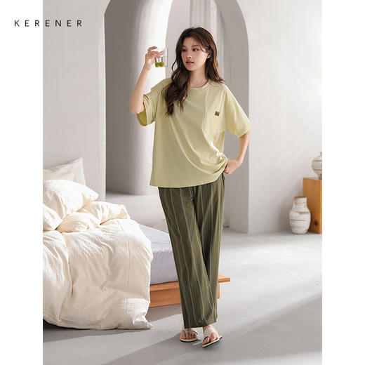 可人儿小众设计师新款奥力绵女士睡衣春夏短袖可外出家居服套装 商品图3