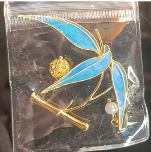 花丝镶嵌(竹叶胸针）   淡水珍珠 银花丝球 商品图0