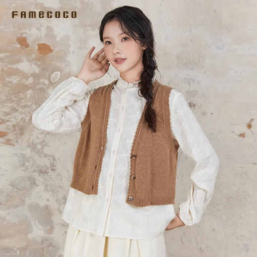 Famecoco原创羊毛针织马甲刺绣外穿马夹通勤春秋款FAB6CA015 商品图4