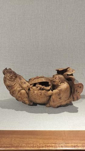 和合二仙竹根雕15*29cm