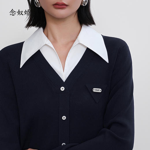 【商场同款】CNQ5354 “精英针织” 深邃、高智的藏蓝色假两件毛衫 好穿显瘦 商品图1