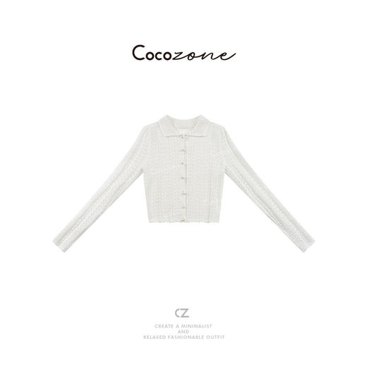 COCO ZONE 25年春季法式小众镂空翻领针织开衫ACD2A0194 商品图0