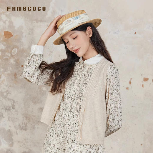 Famecoco原创羊毛针织马甲刺绣外穿马夹通勤春秋款FAB6CA015 商品图1