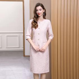 【自】全新升级【铂金会员431/天猫579/差价148】(20225) 洛诗琳2025春季新款时尚优雅收腰显瘦日常粉色小香风连衣裙