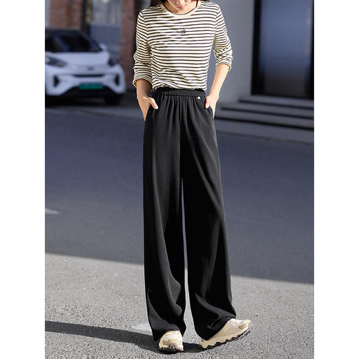 【专属特价】熙世界针织阔腿裤女2025春秋新款高腰显瘦休闲糯米裤窄版直筒长裤 商品图4