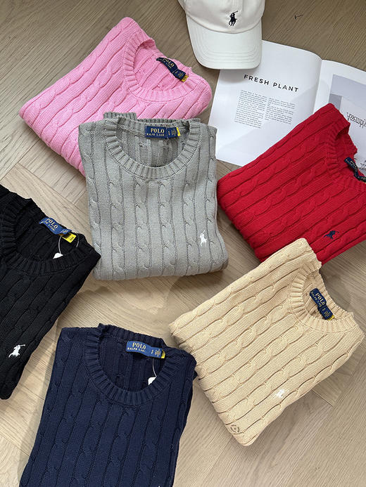 单品包邮现货 THS-特  RL polo马球家 Clean fit修身版 绞花编结绵纱/老钱百搭圆领针织衫 BM3193 商品图12