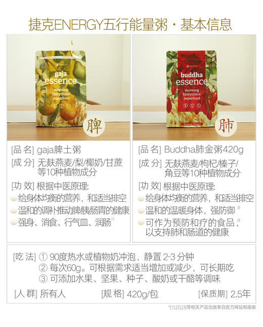 捷克Energy安能聚五行脾土粥&肺金粥麦片 补充能量/排浊/滋补/代餐420g 两款可选 日期26年12月 商品图3