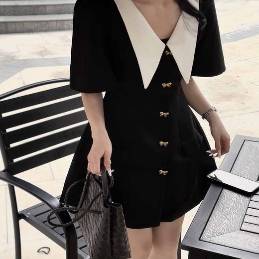 顺丰包邮洛诗琳34658夏季新款复古宫廷风撞色翻领羊毛连衣裙3997 商品图4