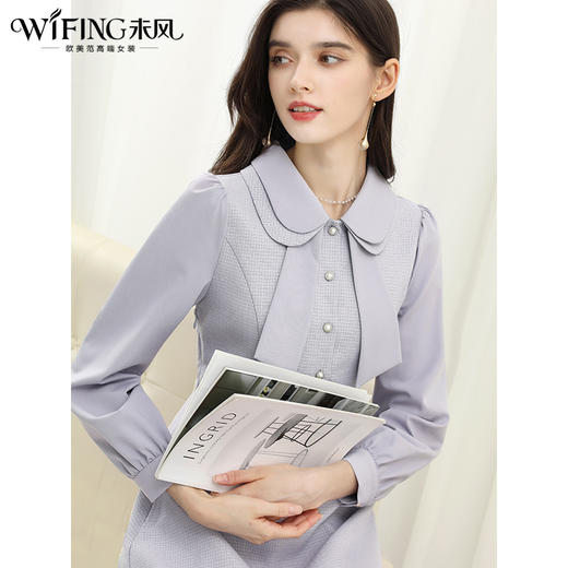 未风紫色娃娃领小香风连衣裙女开春2025春季新款女装气质法式裙子 商品图2