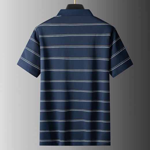 【桑蚕丝】【DPS】大依优型大码短袖POLO衫经典条纹翻领半袖体恤胖子宽松桑蚕丝中年男士 商品图2