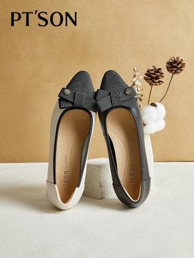 PT'SON百田森 头层牛皮女鞋粗跟单鞋女2025新款春真皮妈妈鞋子