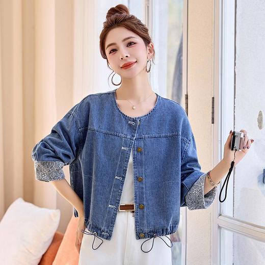 复古牛仔外套，拼接蕾丝设计感超好看夹克上衣HR-ASLZ7583 商品图0