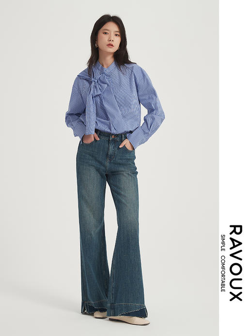 271039906小蓝格子飘带衬衫 商品图2