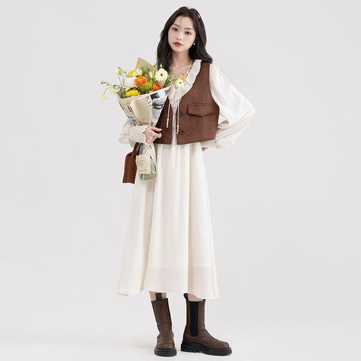 西遇荷叶边v领连衣裙套装女新款叠穿马甲背心两件套SS150116/SS150117/SS150118 商品图3