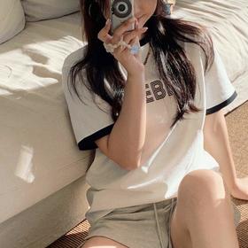 顺丰包邮洛诗琳34844夏季新款天然纯棉撞色logo正肩T恤女305