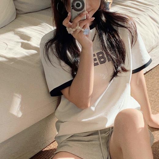 顺丰包邮洛诗琳34844夏季新款天然纯棉撞色logo正肩T恤女305 商品图0