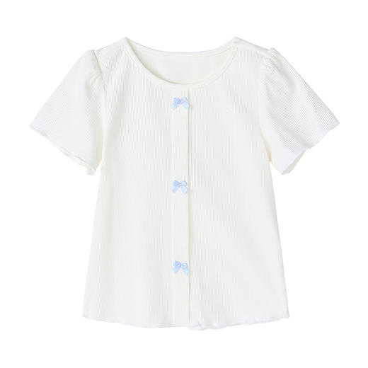 笛莎Deesha 童装女童T恤2025夏新款女童学院风蝴蝶结圆领T恤 商品图4