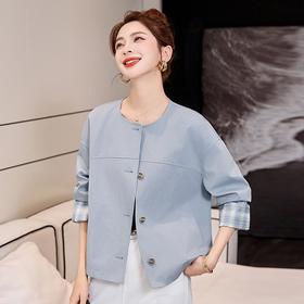 新中式国风复古格纹，拼接翻折袖口短外套HR-ASLZ7585