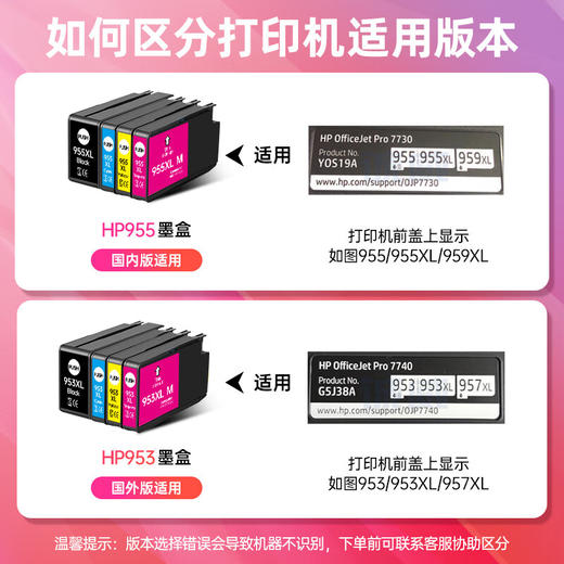 绘威953XL墨盒 适用hp惠普7720 7730 7740打印机墨盒8720 8210 8710 8730 8216 8218 8725墨盒 四色 港/欧版 商品图3