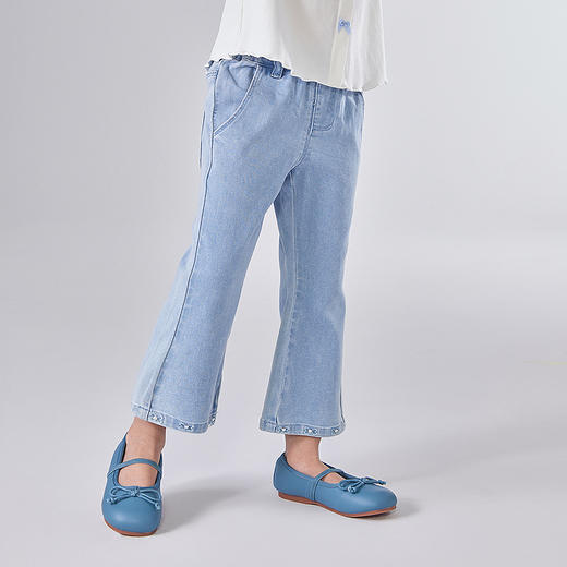 笛莎Deesha 童装女童裤子2025夏新款女童气质蝴蝶简约蓝色牛仔裤 商品图1