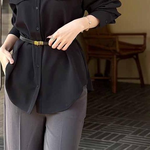 顺丰包邮洛诗琳35023春季新款气质简约双口袋设计感翻领衬衫23091 商品图0