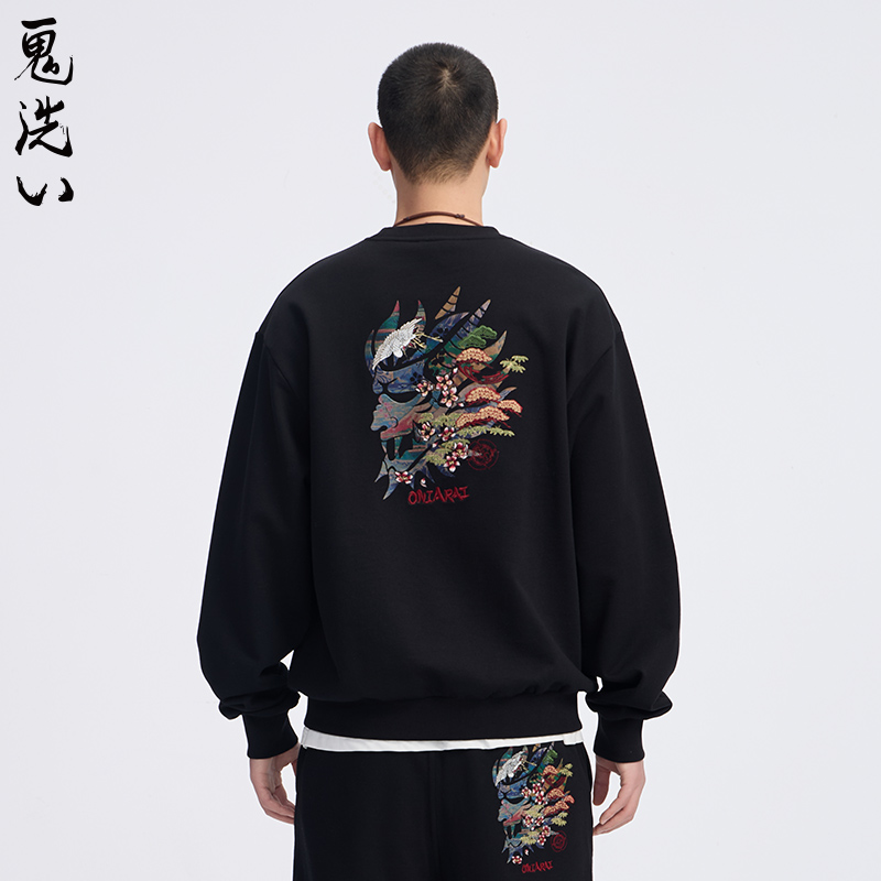 ONIARAI/鬼洗25春夏新品经典日系刺绣廓形套头卫衣男式  B240152