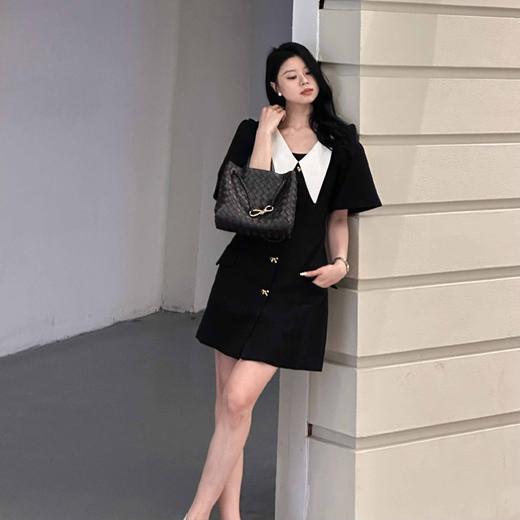 顺丰包邮洛诗琳34658夏季新款复古宫廷风撞色翻领羊毛连衣裙3997 商品图3