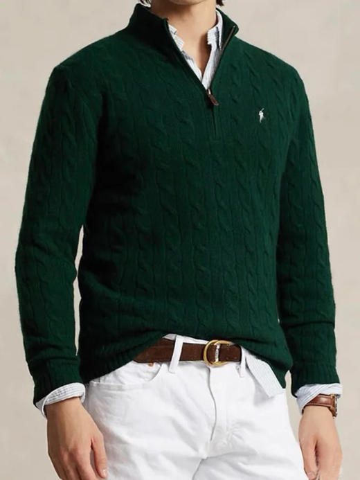 单品包邮现货 THS-无 RL马球 男士 源厂尖尾PRL Cable Knit羊毛羊绒绞花半拉链针织 2色 AM1139 商品图2