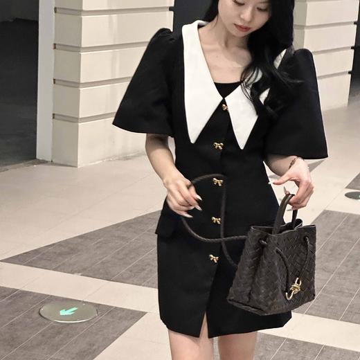 顺丰包邮洛诗琳34658夏季新款复古宫廷风撞色翻领羊毛连衣裙3997 商品图2