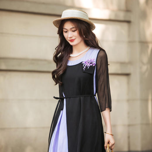 【林栖设计小店】【林栖推荐】2025年春夏新品绣花连衣裙开衩拼真丝飞片花仙子长裙女N1952163 商品图5