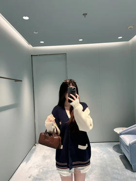 Miumiu拼色羊毛羊绒混纺开衫
