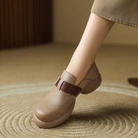 【预售5天】新款软面羊皮带扣圆头厚底乐福鞋魔术贴轻便深口单鞋女DTN&1167-5