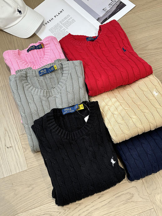单品包邮现货 THS-特  RL polo马球家 Clean fit修身版 绞花编结绵纱/老钱百搭圆领针织衫 BM3193 商品图10