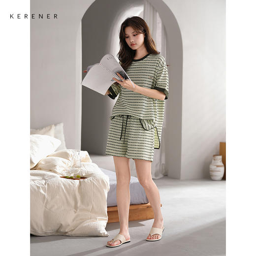 可人儿小众设计师新款奥力绵女士睡衣夏季短袖可外出家居服套装 商品图2