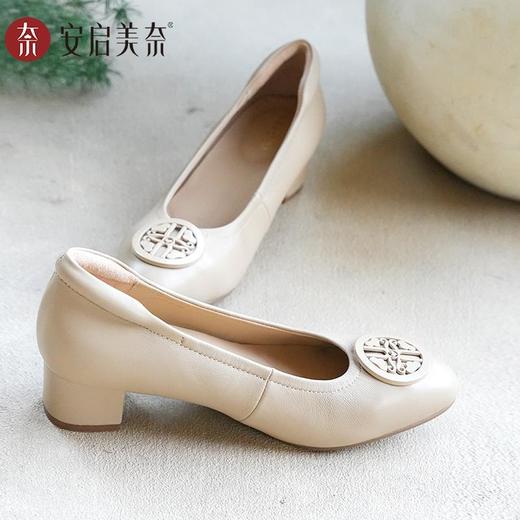 ARCHCONTACT安启美奈气垫云百搭十字花圆头方跟低跟羊皮鞋52954 商品图2