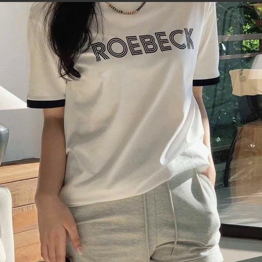 顺丰包邮洛诗琳34844夏季新款天然纯棉撞色logo正肩T恤女305 商品图2