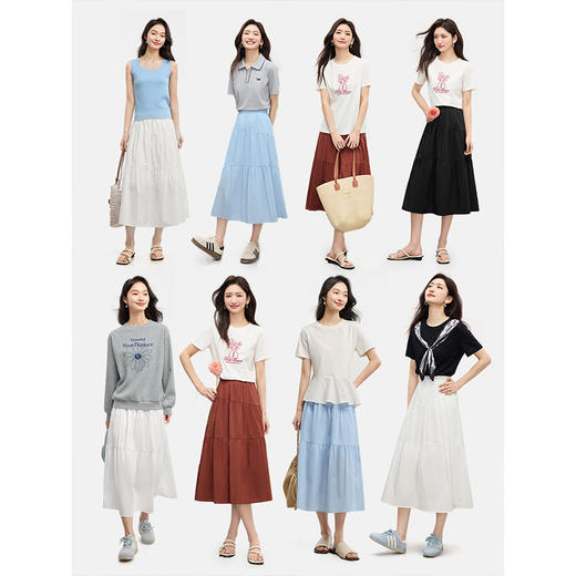 【周四狂欢价】熙世界白色a字半身裙女设计感2025春秋新款高腰宽松层叠蛋糕裙子 商品图3