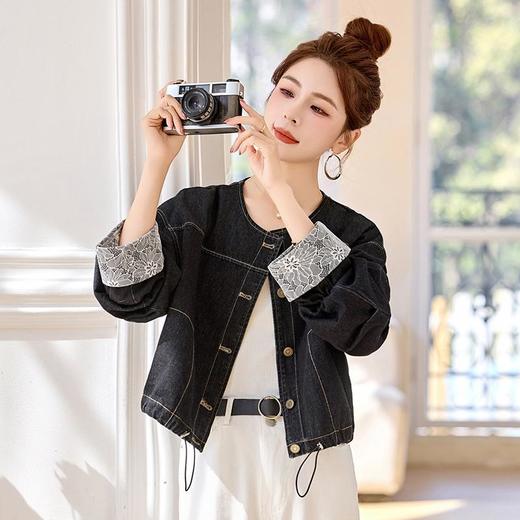 复古牛仔外套，拼接蕾丝设计感超好看夹克上衣HR-ASLZ7583 商品图2