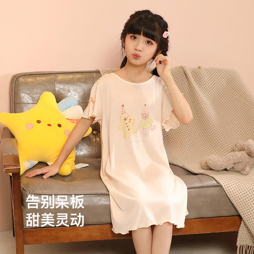 【第二件 0 元｜ 满2件 5 折】【秀黛】女童小熊印花短袖裙女童夏季睡裙S2440004T【门店同款】 商品图3