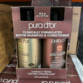 脱发严重的亲们看过来👉Pura dor 玫瑰金防脱固发洗发水709ml+护发素709ml，蕴含丰富的Pure & USDA高纯度阿甘油，DHT阻断剂等天然植物成分，无硅油，无防腐剂起泡剂等，天然有机